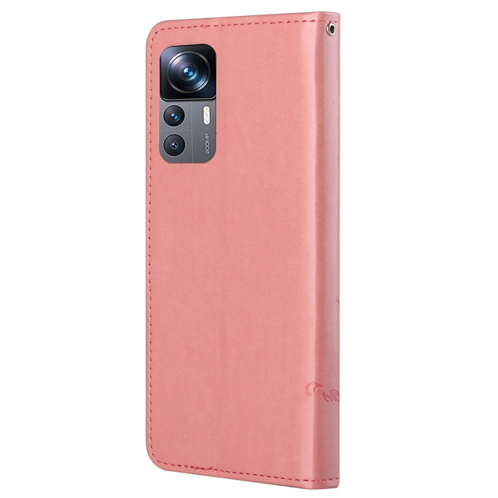 Étui en cuir à papillons pour Xiaomi 12T/12T Pro, rose