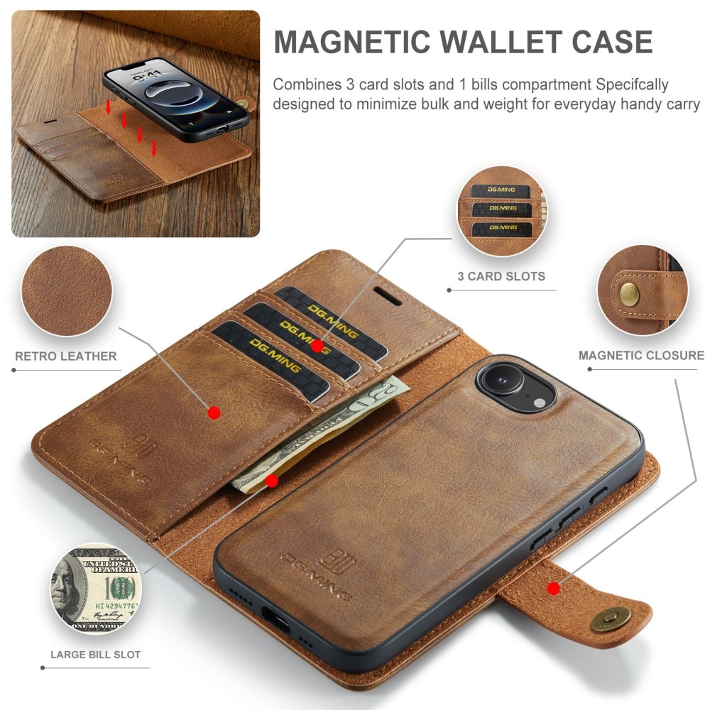 Étui portefeuille Magnet Wallet iPhone 16e, Cognac