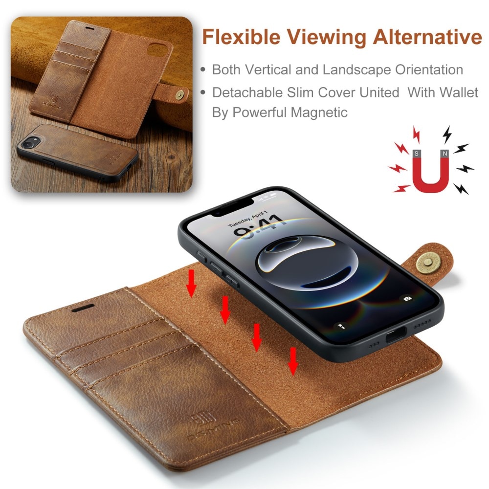Étui portefeuille Magnet Wallet iPhone 16e, Cognac