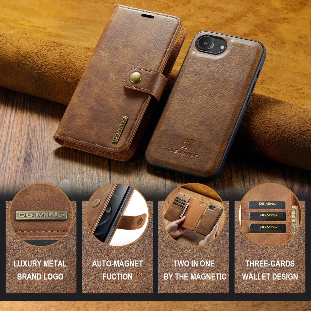 Étui portefeuille Magnet Wallet iPhone 16e, Cognac