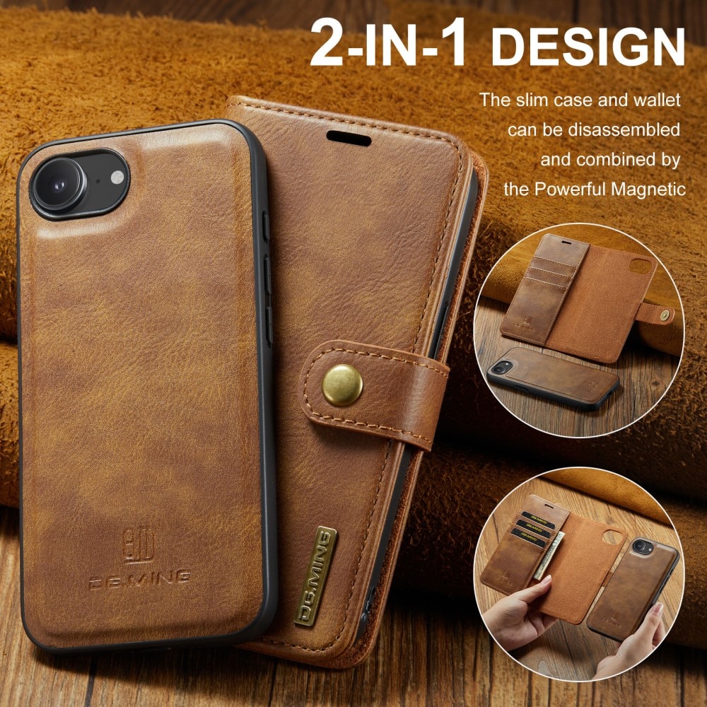 Étui portefeuille Magnet Wallet iPhone 16e, Cognac