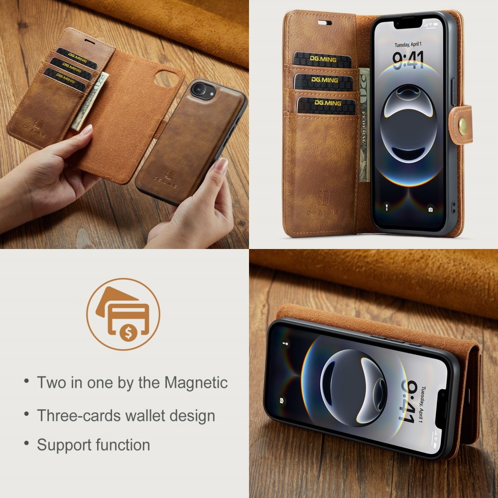 Étui portefeuille Magnet Wallet iPhone 16e, Cognac
