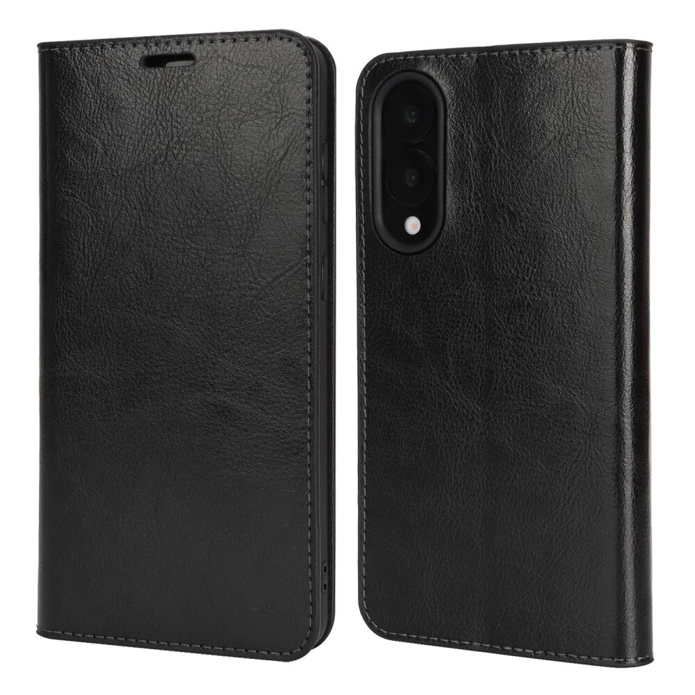 Coque portefeuille en cuir Veritable Samsung Galaxy S25 Edge, Noir
