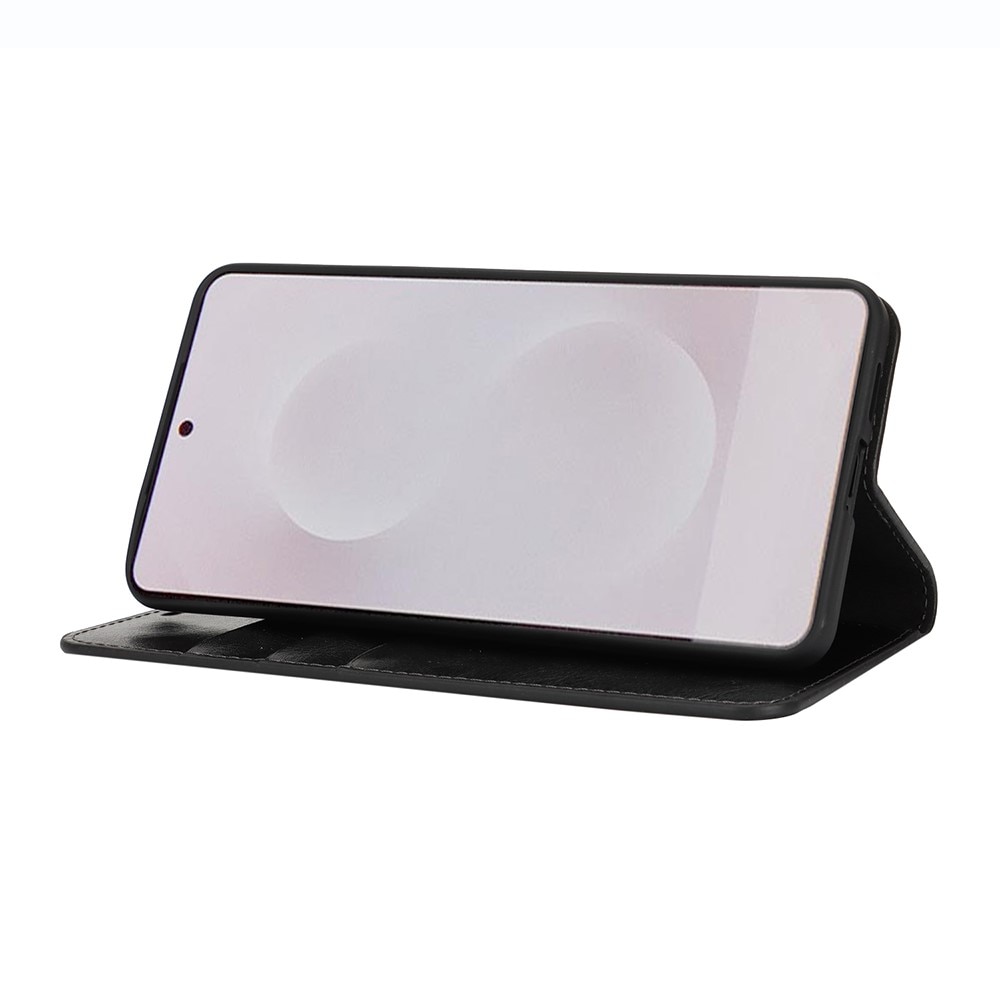 Coque portefeuille en cuir Veritable Samsung Galaxy S25 Edge, Noir