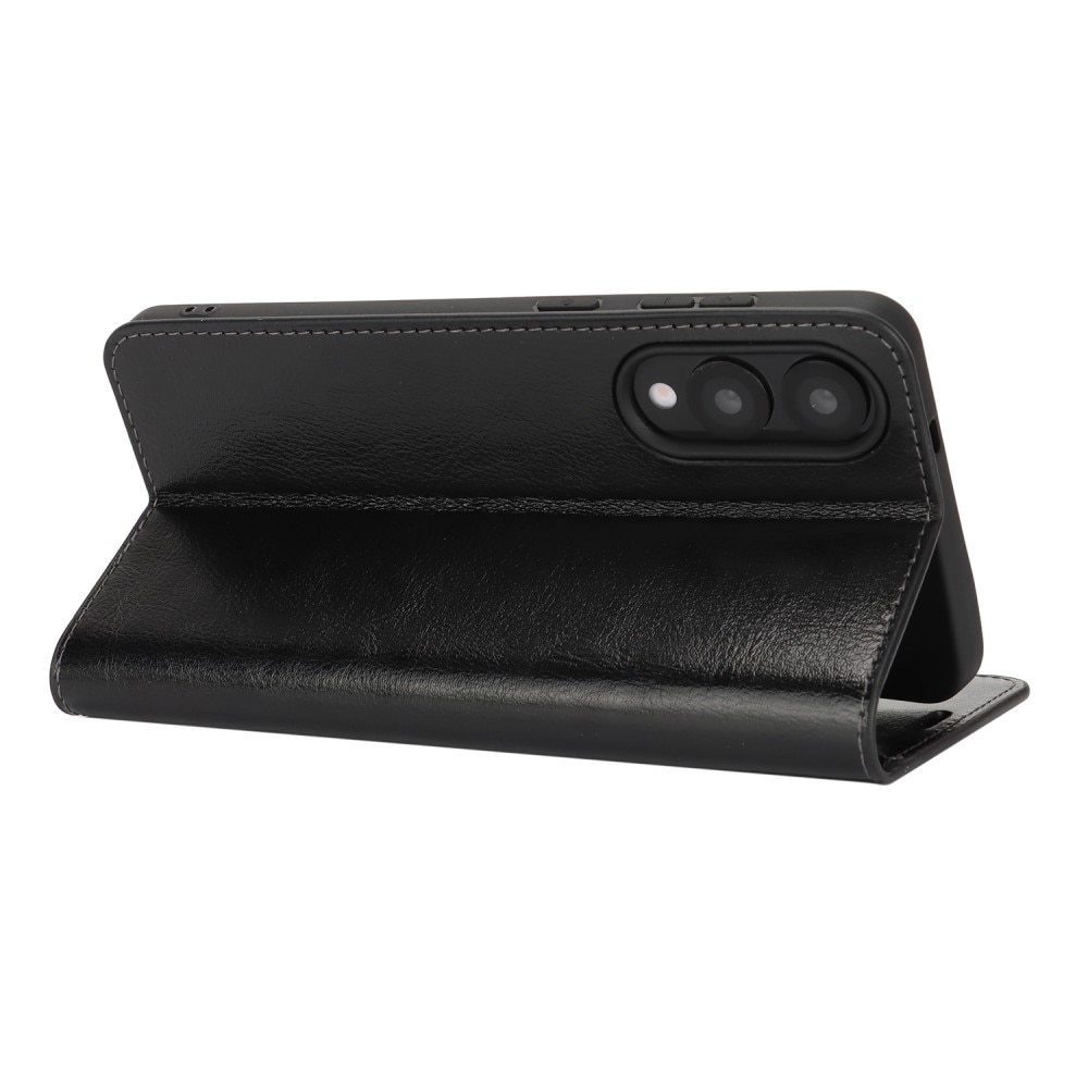 Coque portefeuille en cuir Veritable Samsung Galaxy S25 Edge, Noir
