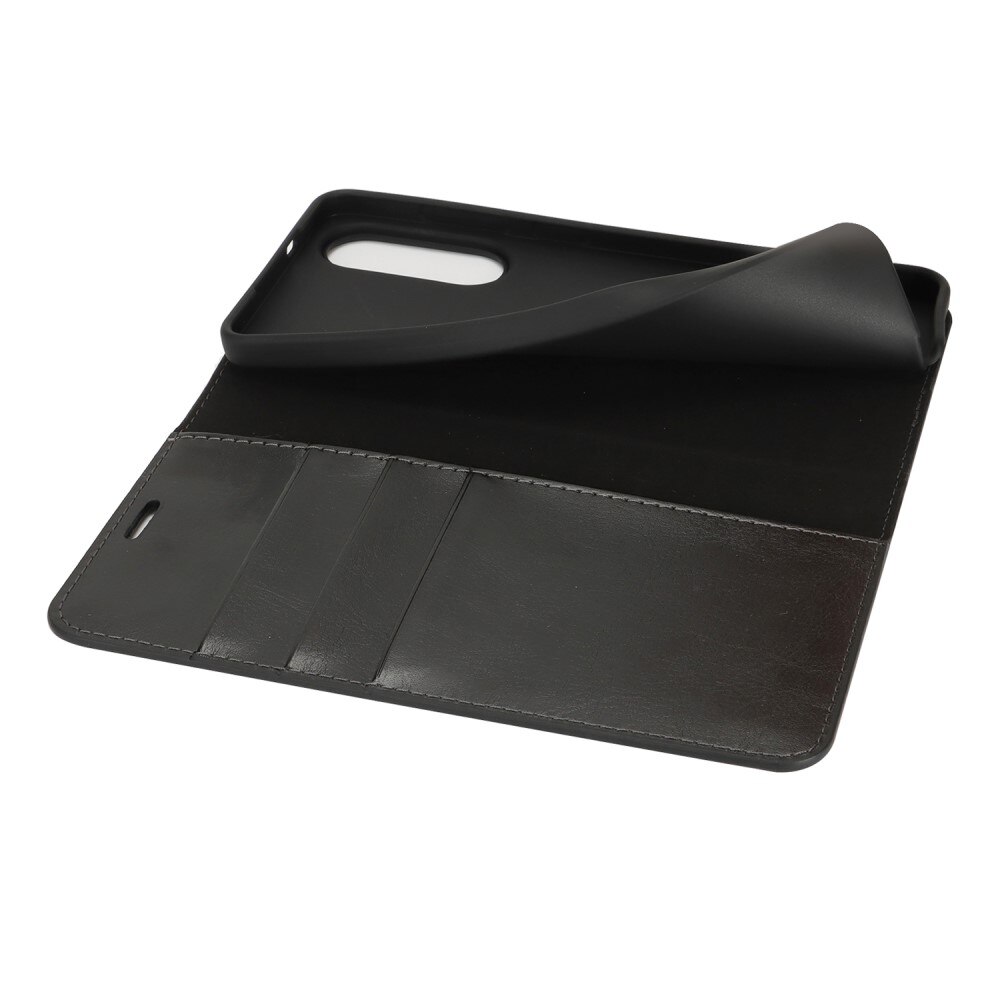 Coque portefeuille en cuir Veritable Samsung Galaxy S25 Edge, Noir