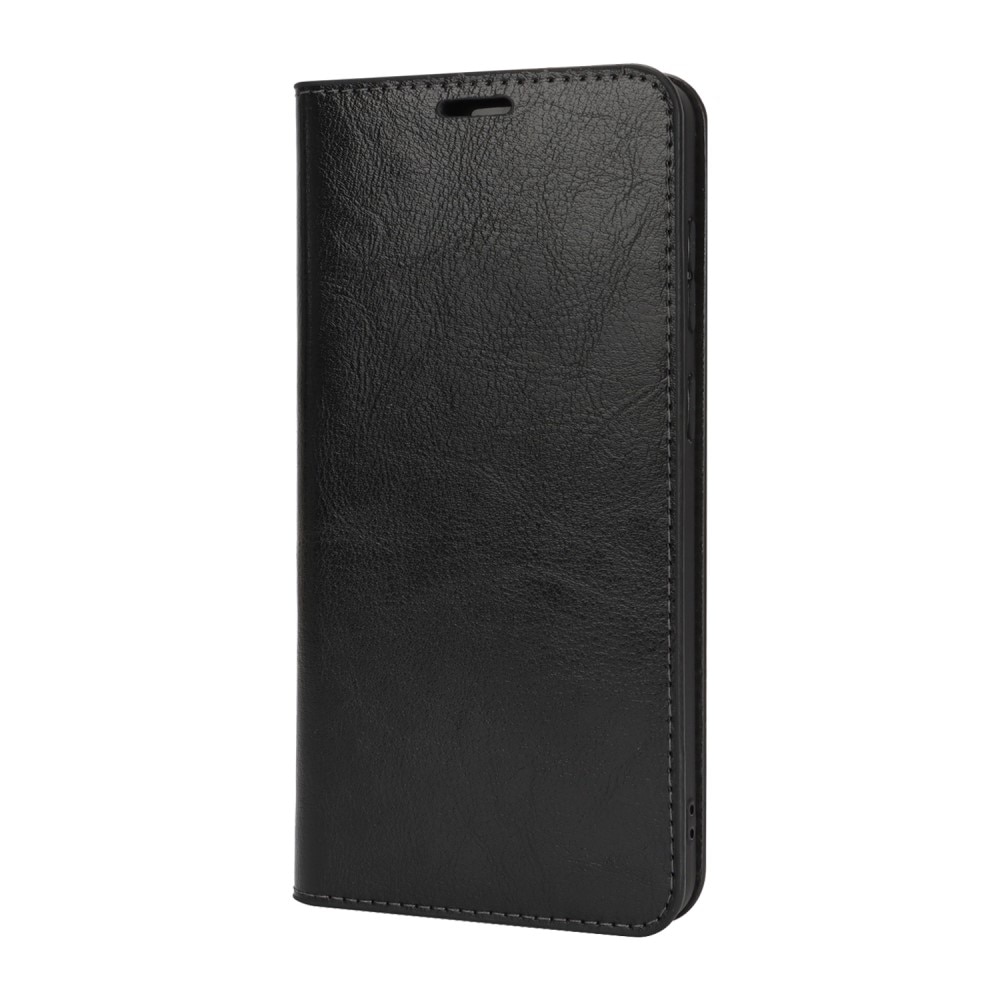 Coque portefeuille en cuir Veritable Samsung Galaxy S25 Edge, Noir