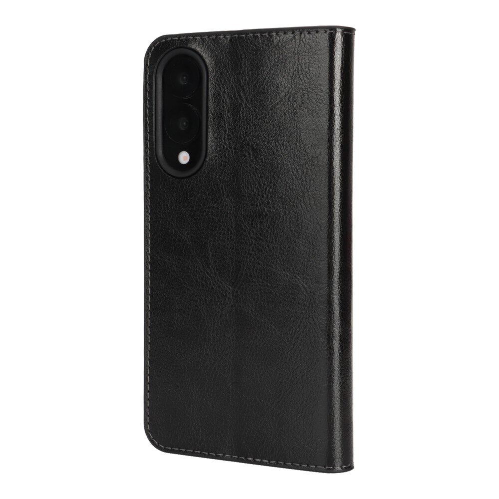 Coque portefeuille en cuir Veritable Samsung Galaxy S25 Edge, Noir