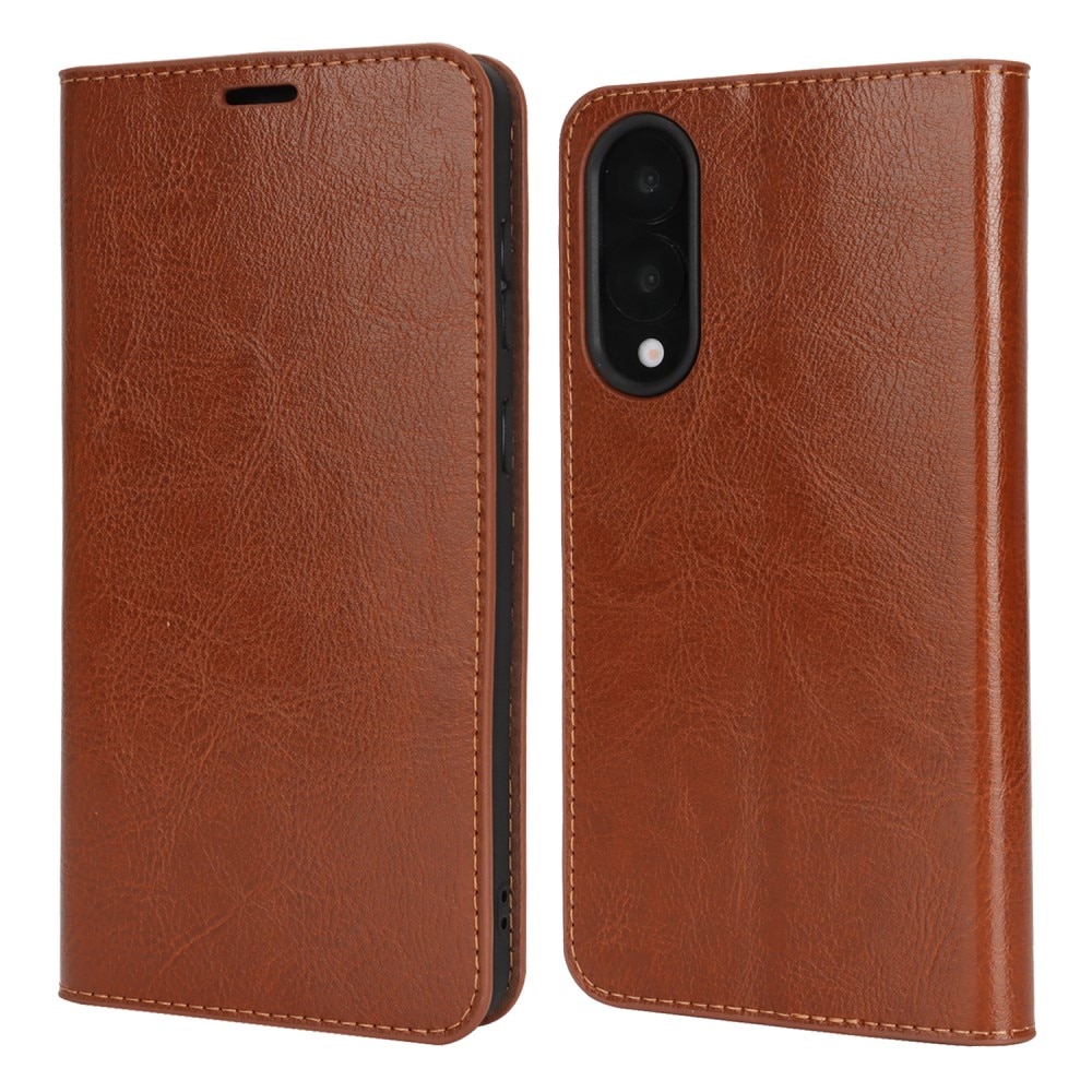 Coque portefeuille en cuir Veritable Samsung Galaxy S25 Edge, Marron