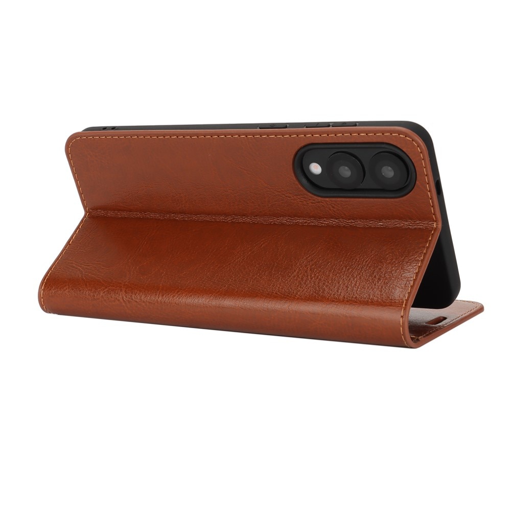 Coque portefeuille en cuir Veritable Samsung Galaxy S25 Edge, Marron