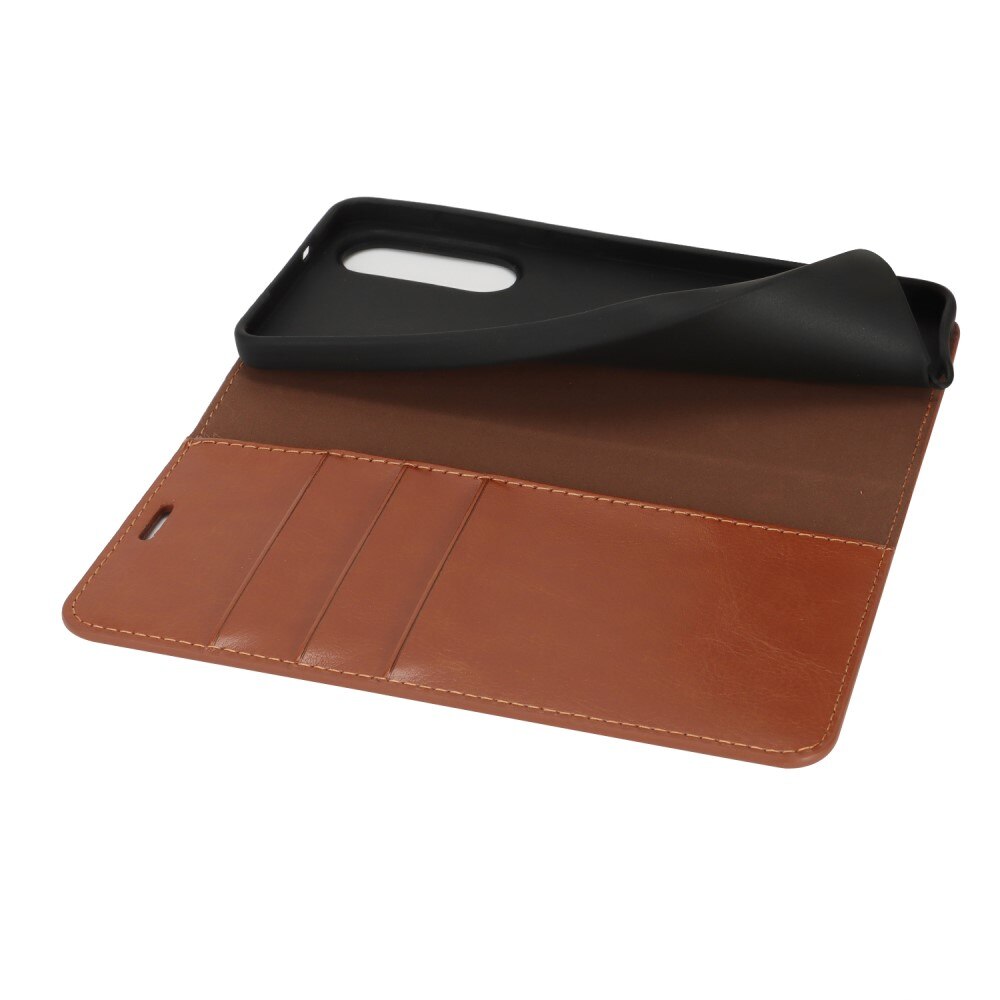 Coque portefeuille en cuir Veritable Samsung Galaxy S25 Edge, Marron
