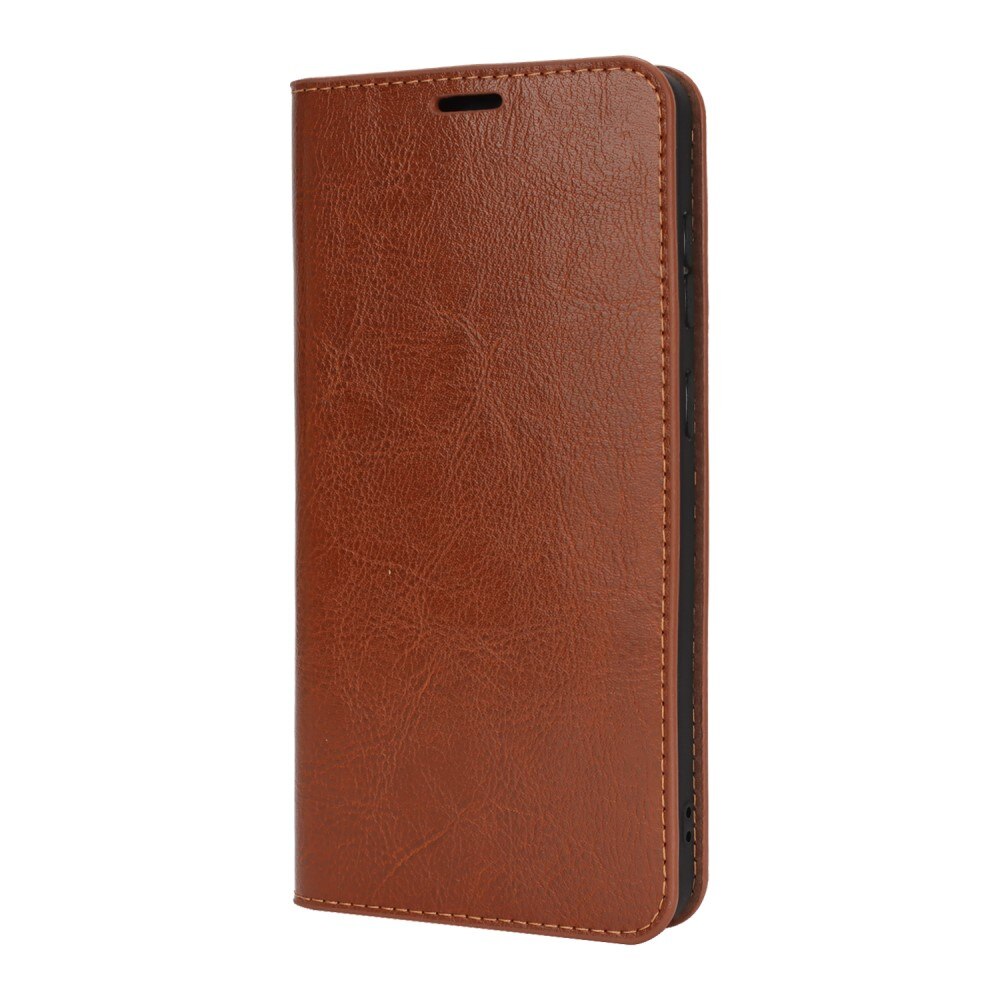 Coque portefeuille en cuir Veritable Samsung Galaxy S25 Edge, Marron