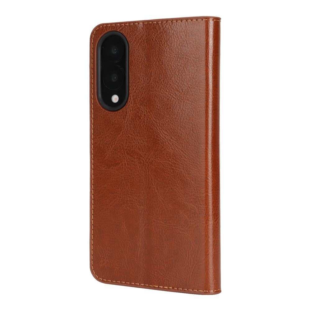 Coque portefeuille en cuir Veritable Samsung Galaxy S25 Edge, Marron