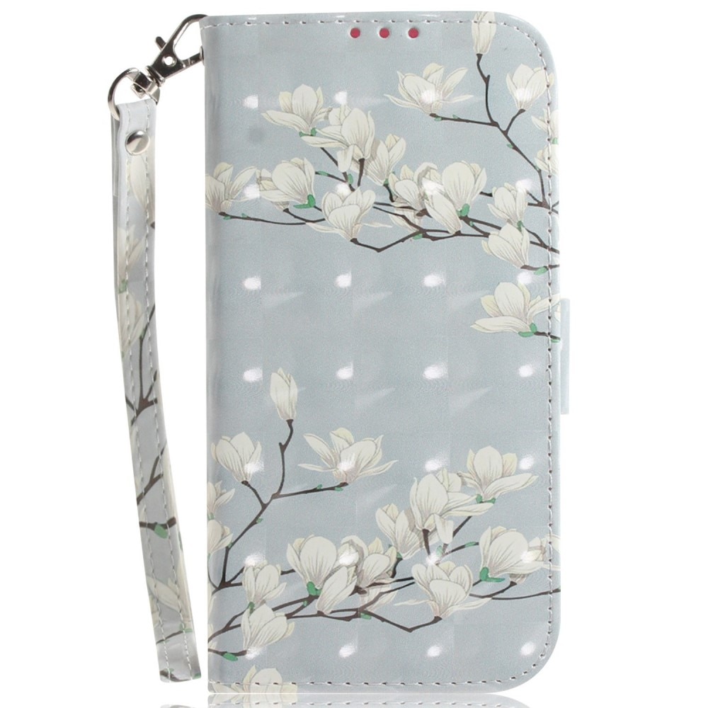 Coque portefeuille 3D Samsung Galaxy A14, fleurs blanches