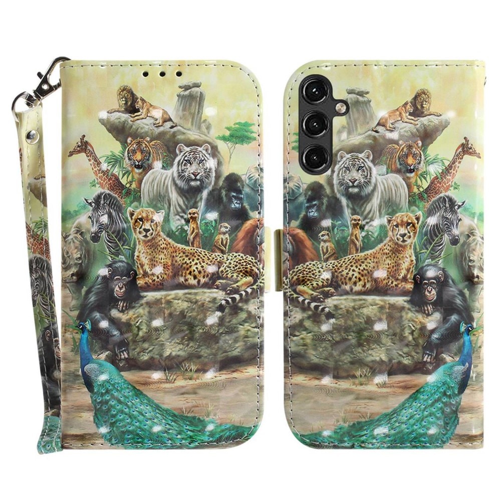 Coque portefeuille 3D Samsung Galaxy A14, jungle