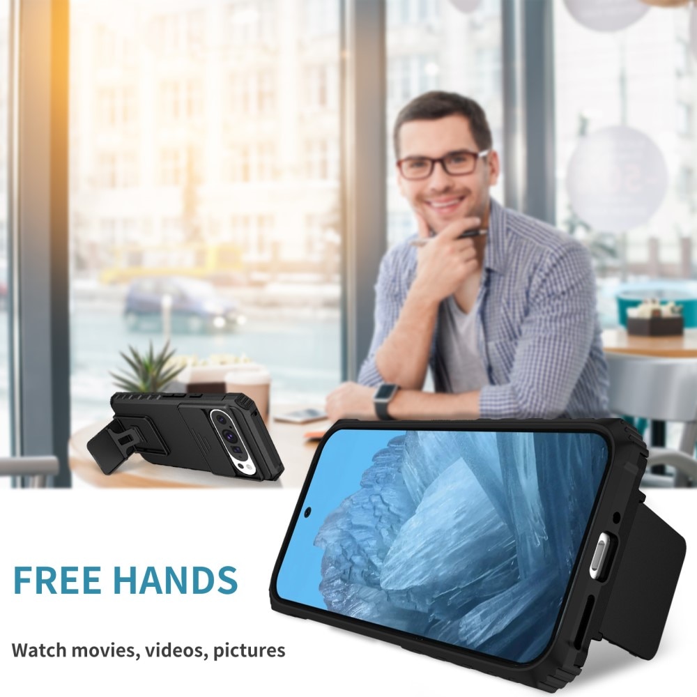 Coque Kickstand avec Protège Caméra Google Pixel 9 Pro, Noir