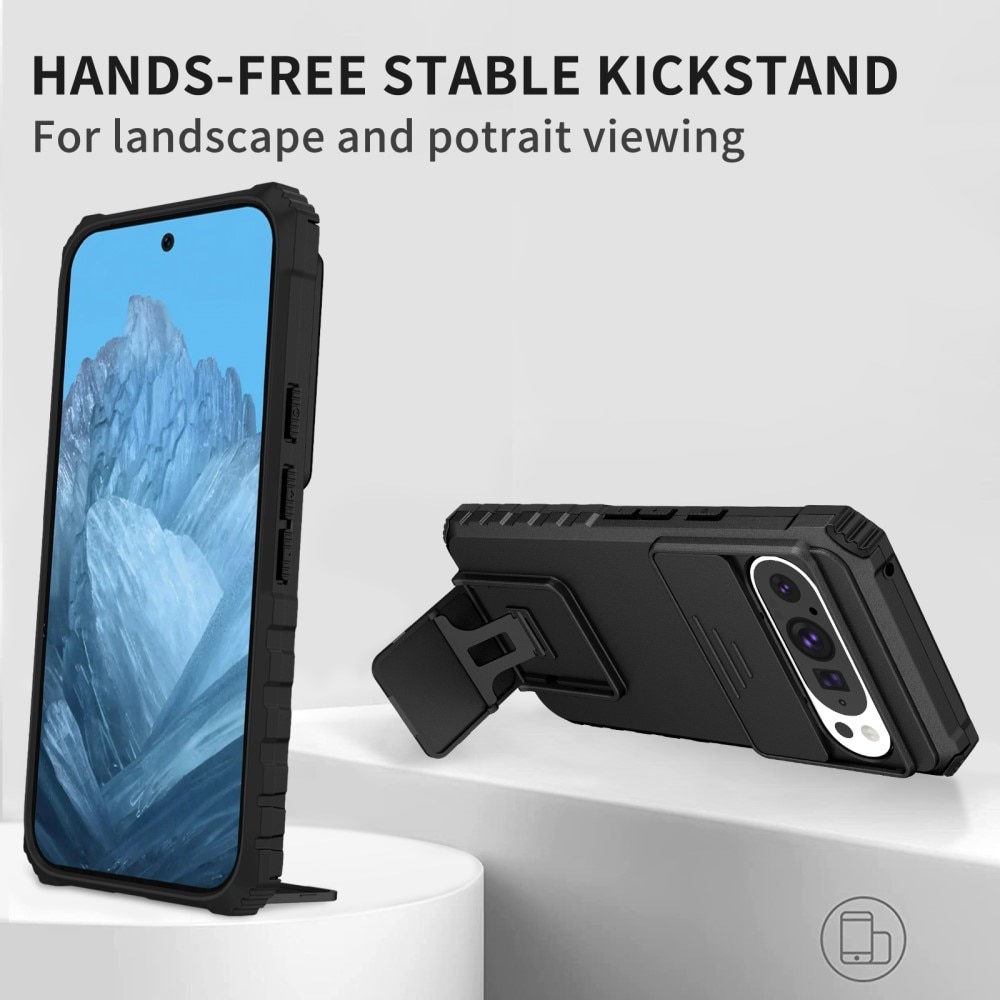 Coque Kickstand avec Protège Caméra Google Pixel 9 Pro, Noir