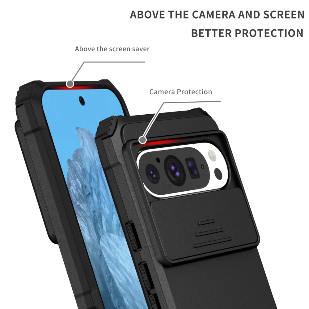 Coque Kickstand avec Protège Caméra Google Pixel 9 Pro, Noir