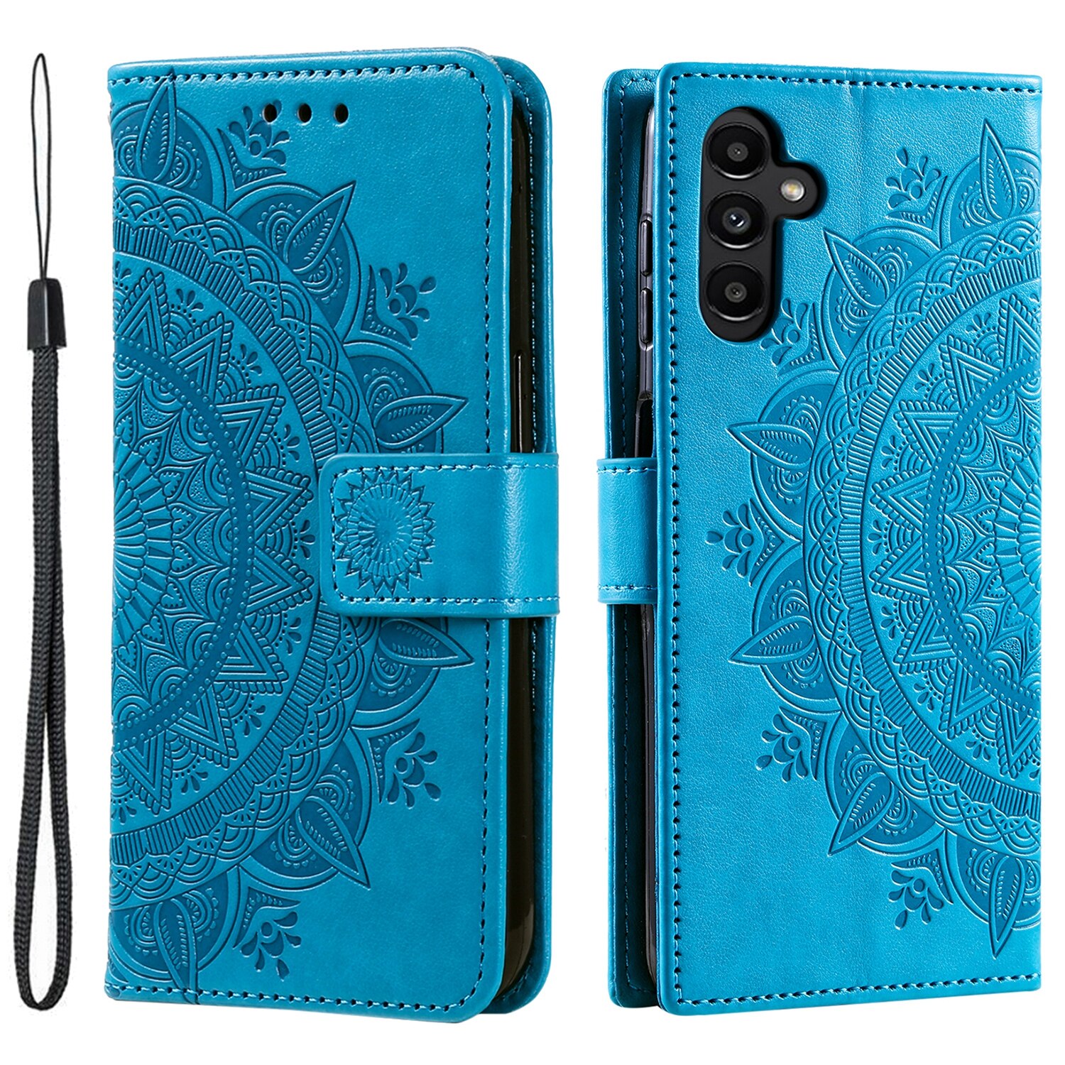 Étui en cuir Mandala Samsung Galaxy A17, Bleu