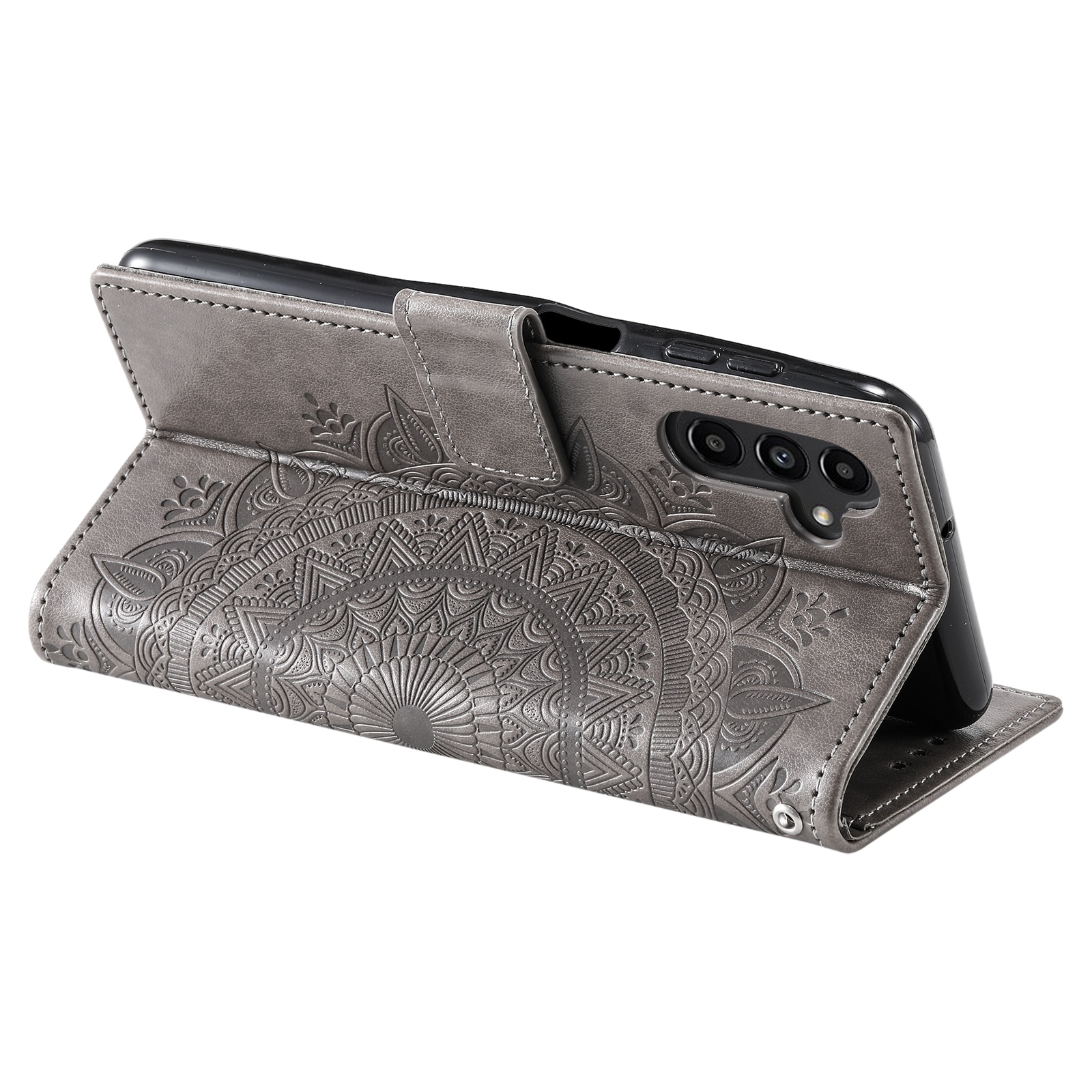 Étui en cuir Mandala Samsung Galaxy A17, Gris