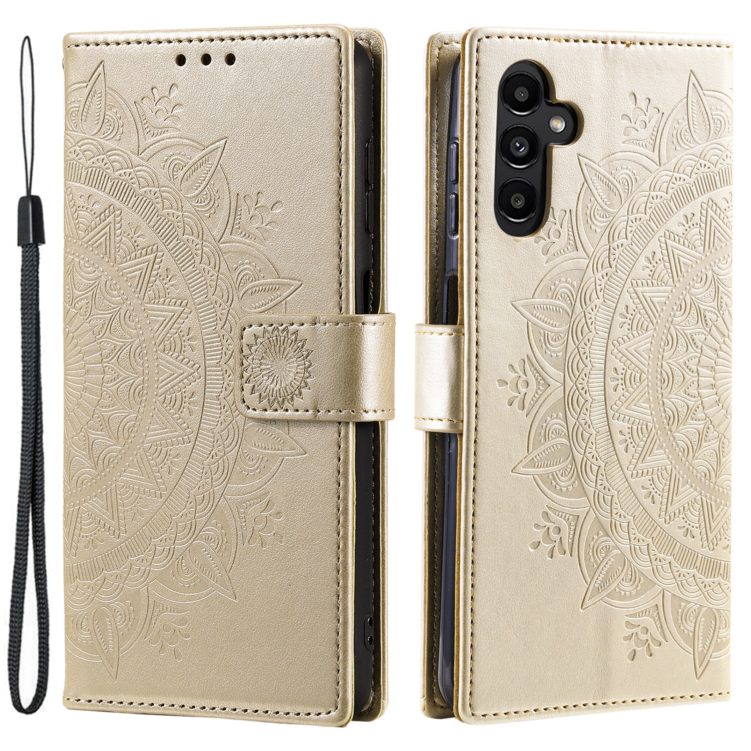 Étui en cuir Mandala Samsung Galaxy A17, Or