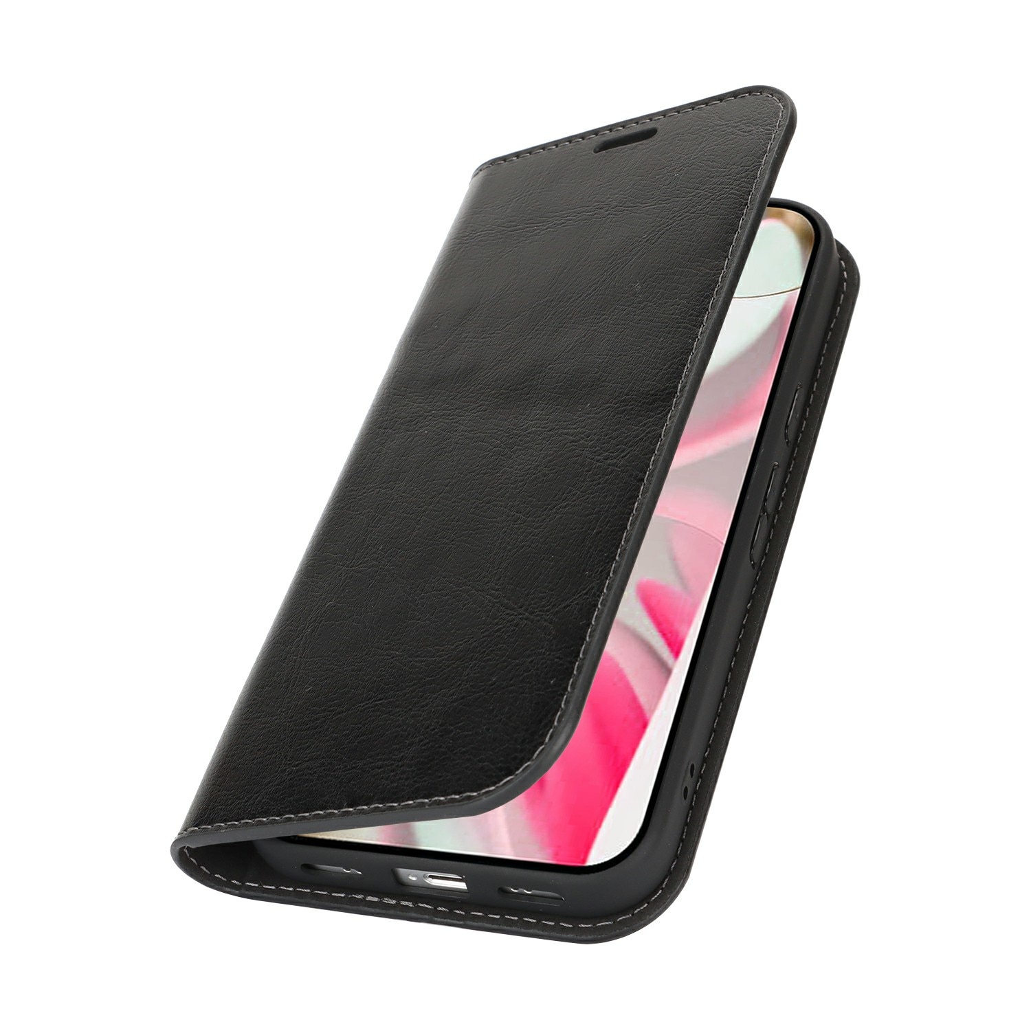 Coque portefeuille en cuir Veritable Google Pixel 10, Noir
