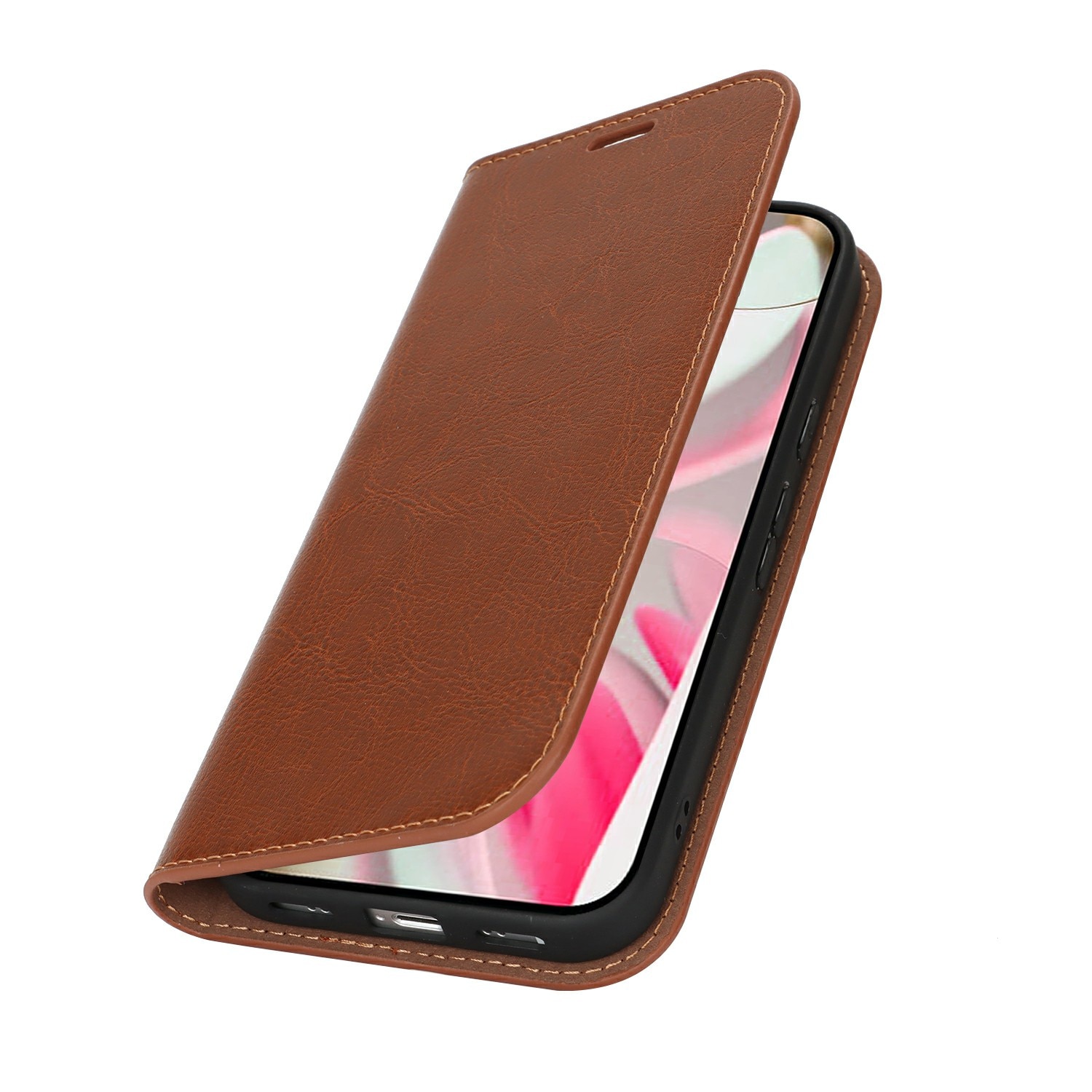 Coque portefeuille en cuir Veritable Google Pixel 10, Marron