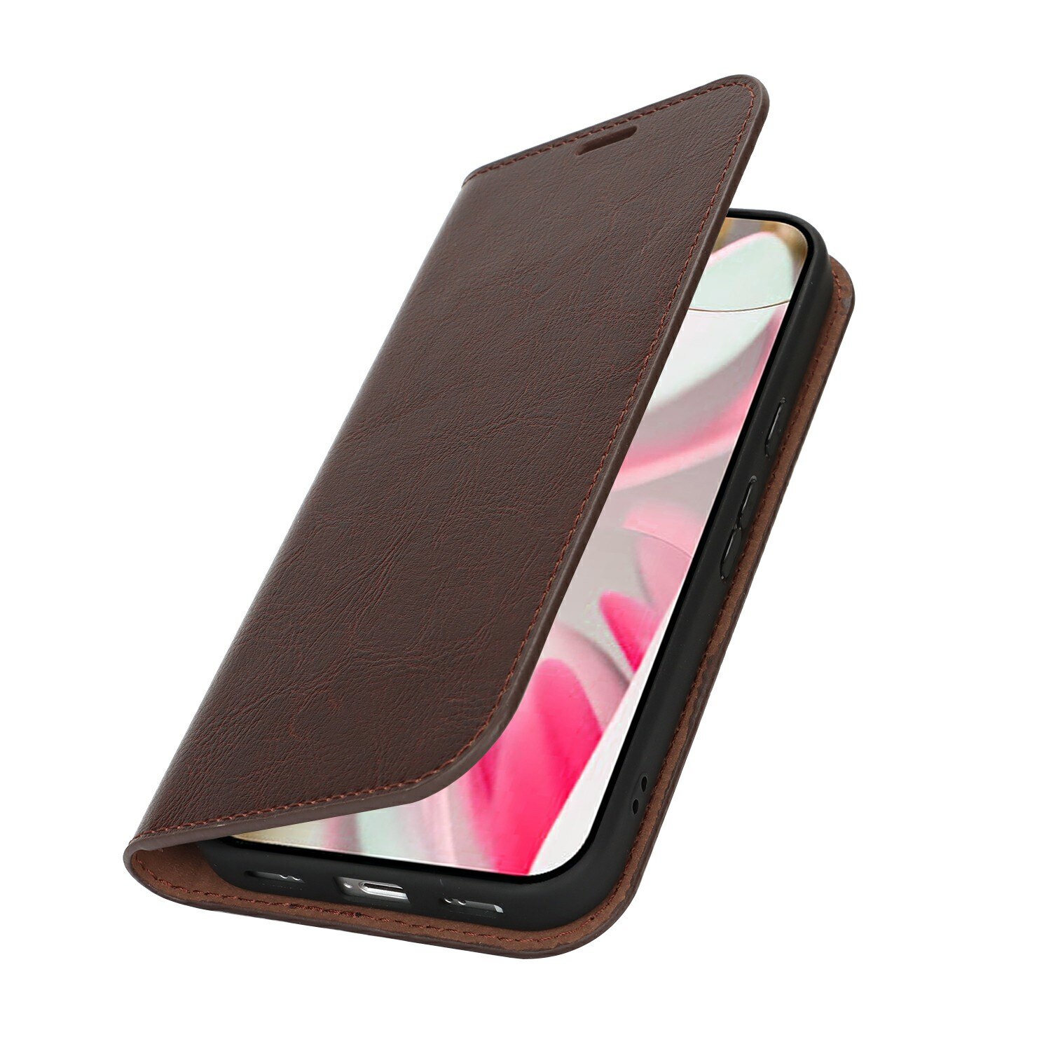 Coque portefeuille en cuir Veritable Google Pixel 10, Marron foncé