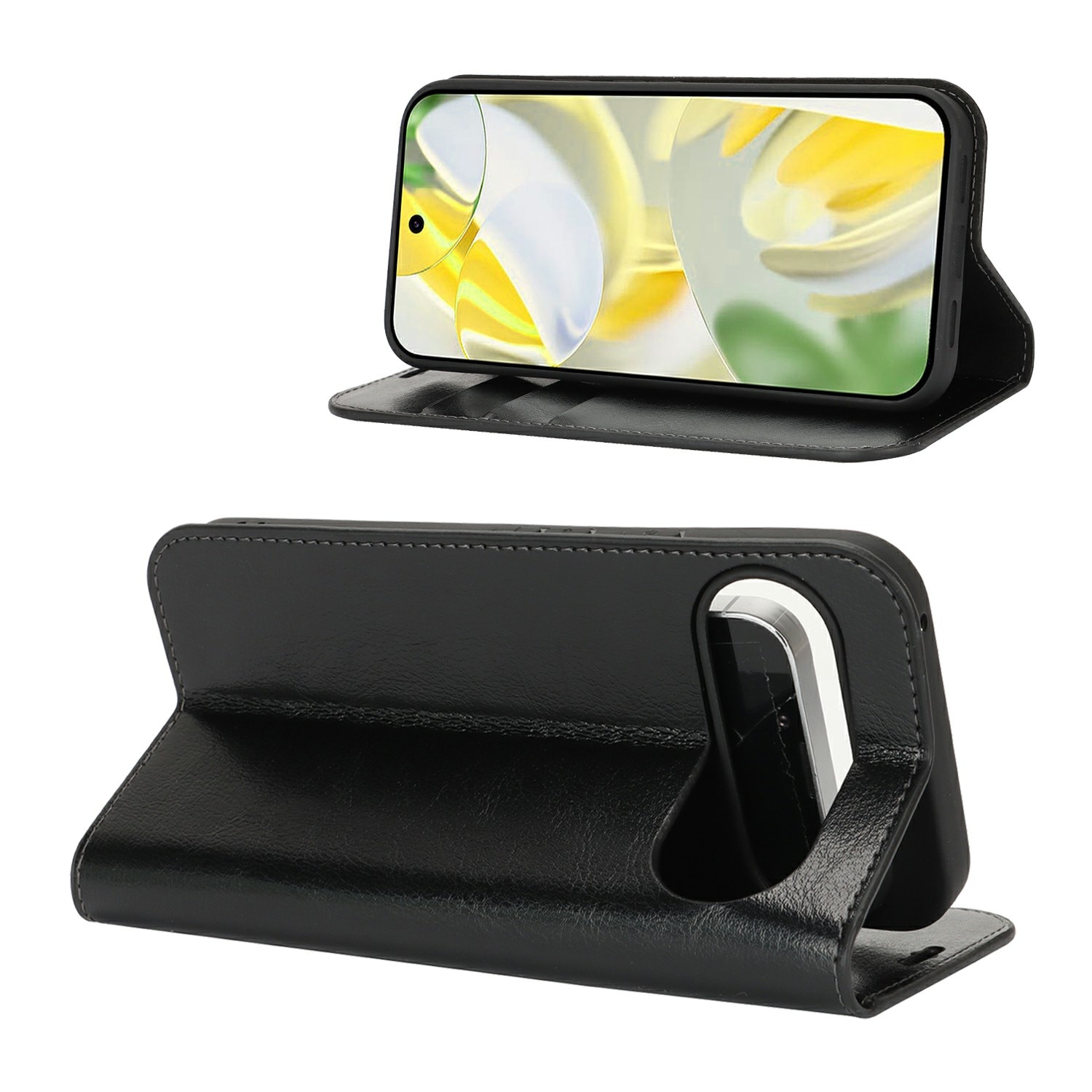 Coque portefeuille en cuir Veritable Google Pixel 10 Pro XL, Noir