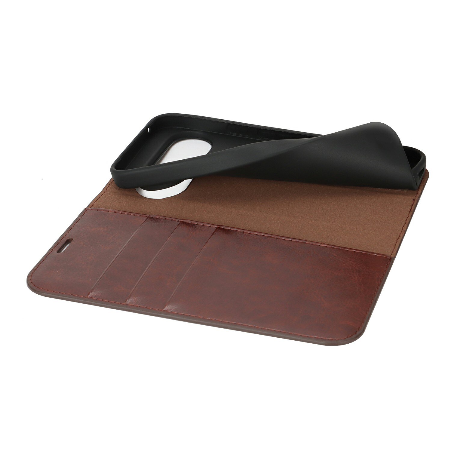 Coque portefeuille en cuir Veritable Google Pixel 10 Pro XL, Marron foncé