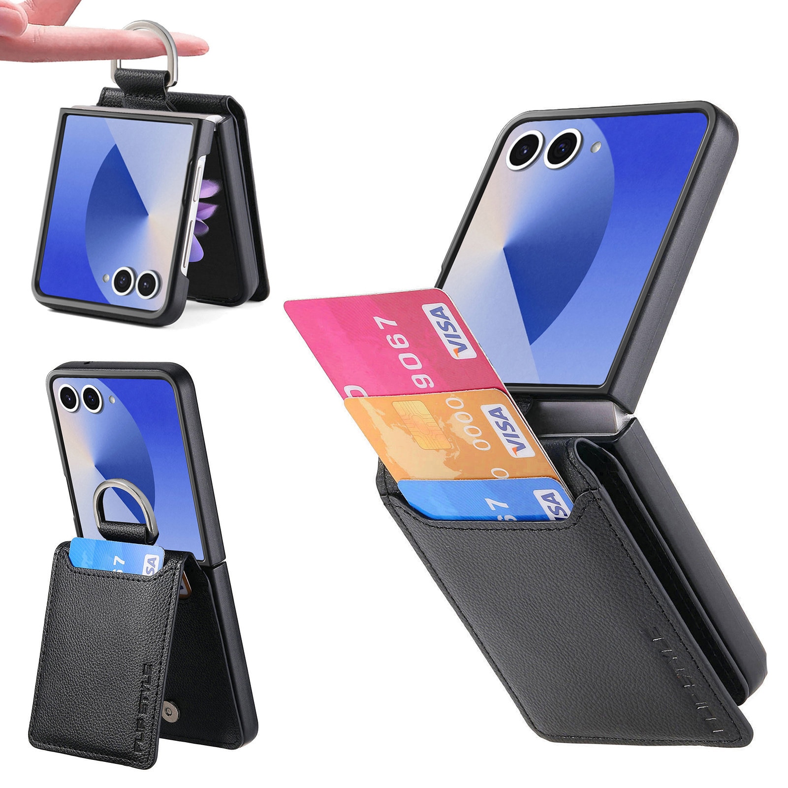 Coque avec porte-bague + porte-cartes Samsung Galaxy Z Flip 7, noir
