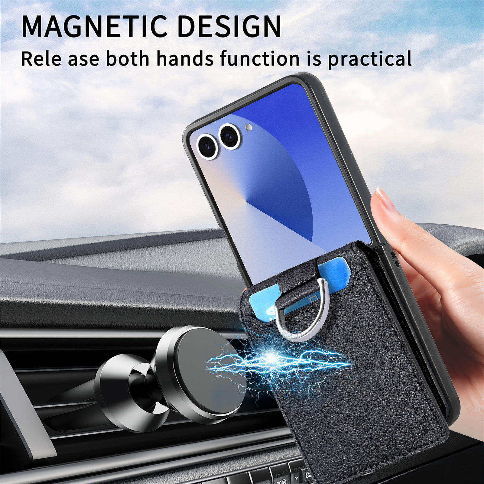 Coque avec porte-bague + porte-cartes Samsung Galaxy Z Flip 7, noir