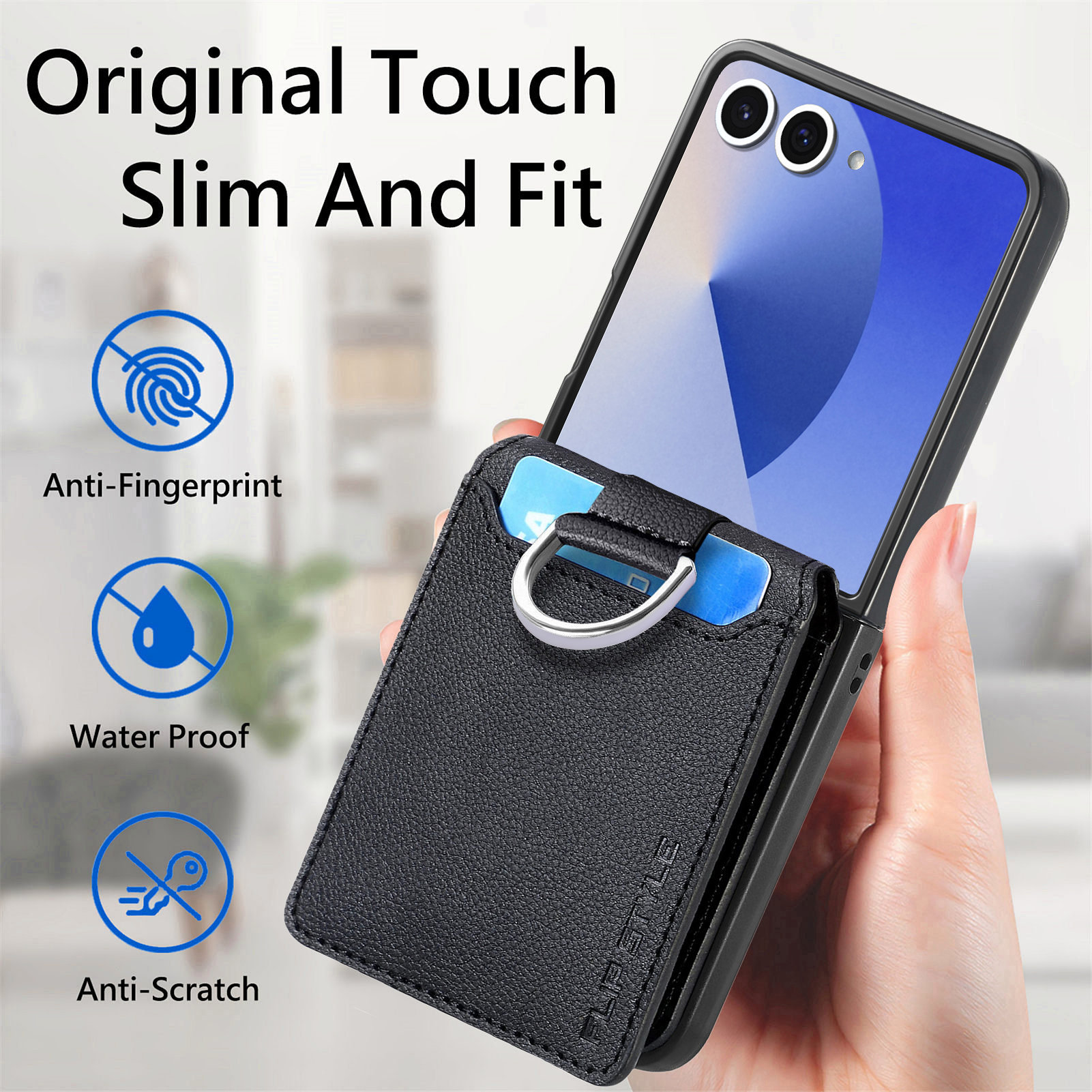 Coque avec porte-bague + porte-cartes Samsung Galaxy Z Flip 7, noir