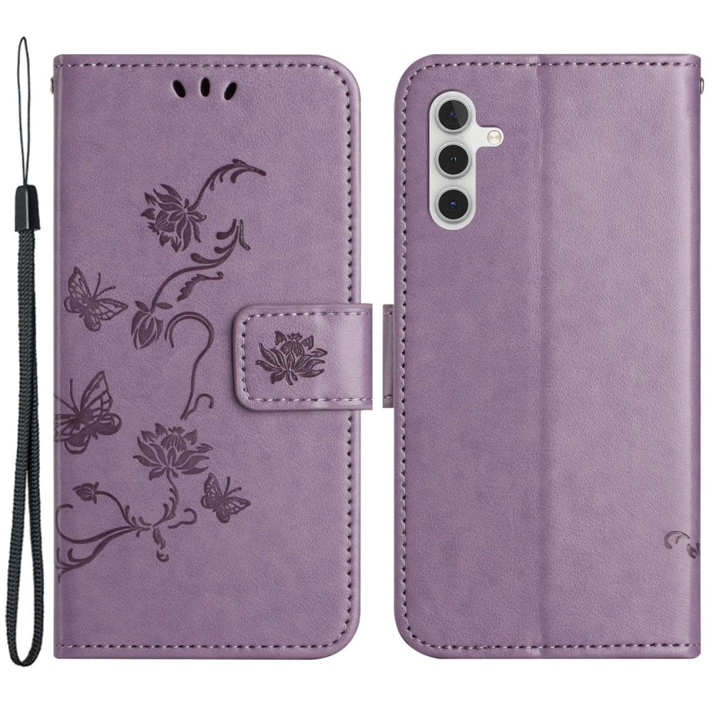Étui en cuir à papillons pour Samsung Galaxy A14, Violet