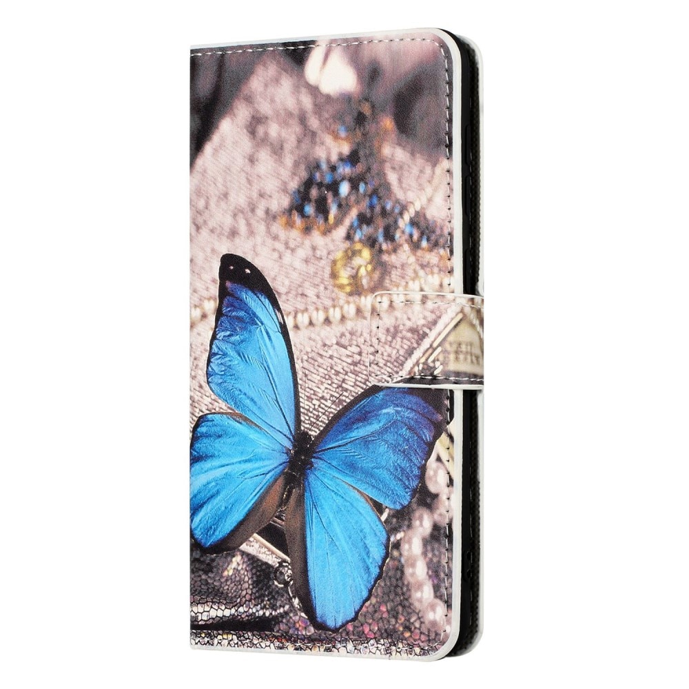 Étui portefeuille Samsung Galaxy A14, papillon bleu