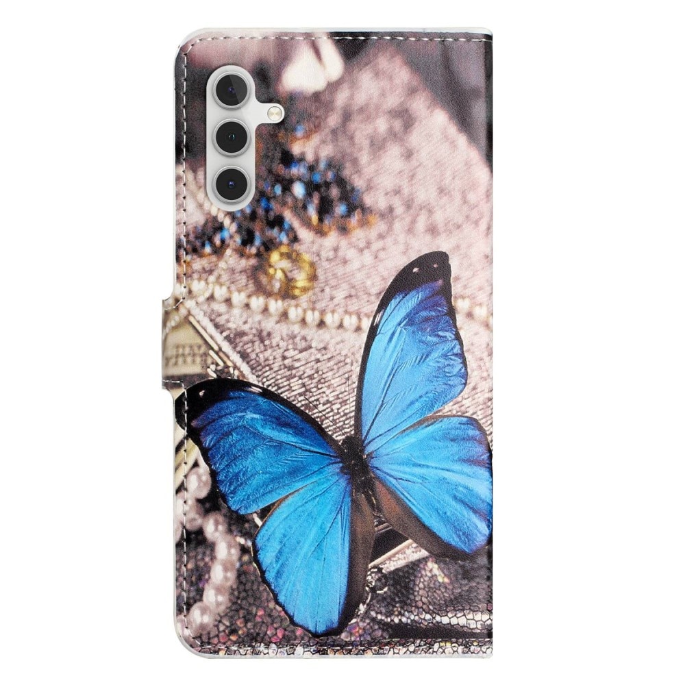 Étui portefeuille Samsung Galaxy A14, papillon bleu