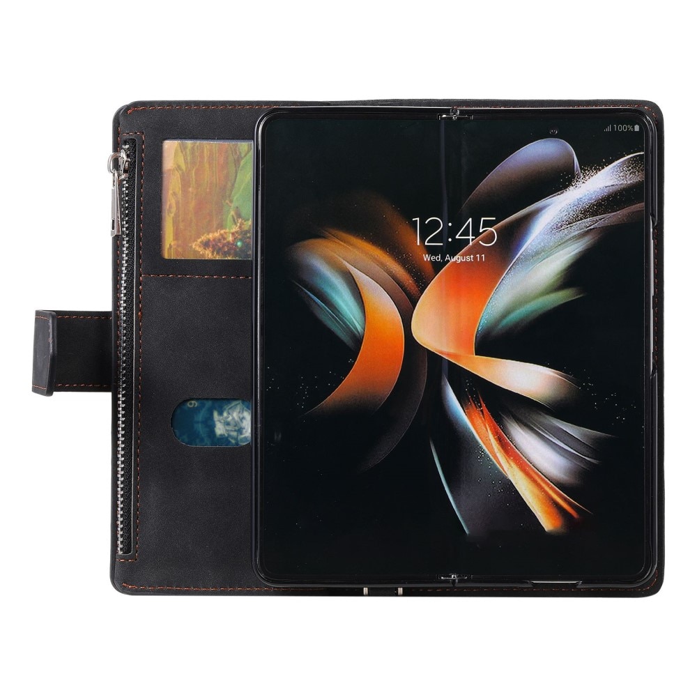 Étui portefeuille matelassée pour Samsung Galaxy Z Fold 4, noir