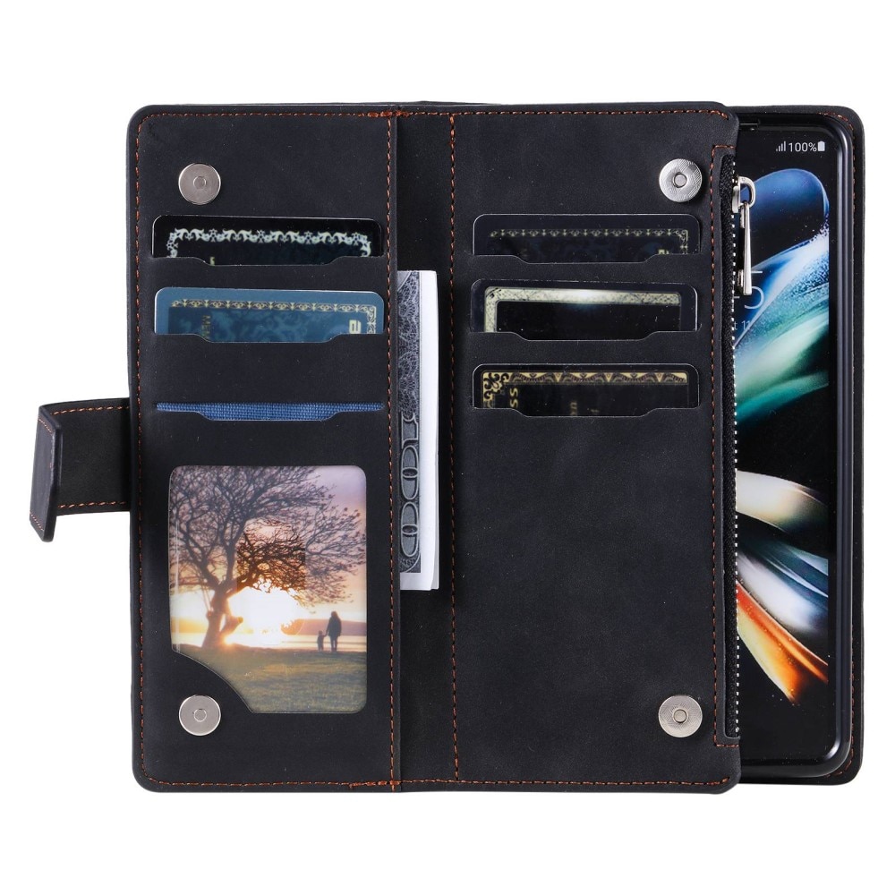 Étui portefeuille matelassée pour Samsung Galaxy Z Fold 4, noir