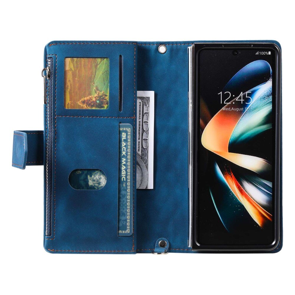 Étui portefeuille matelassée pour Samsung Galaxy Z Fold 4, bleu