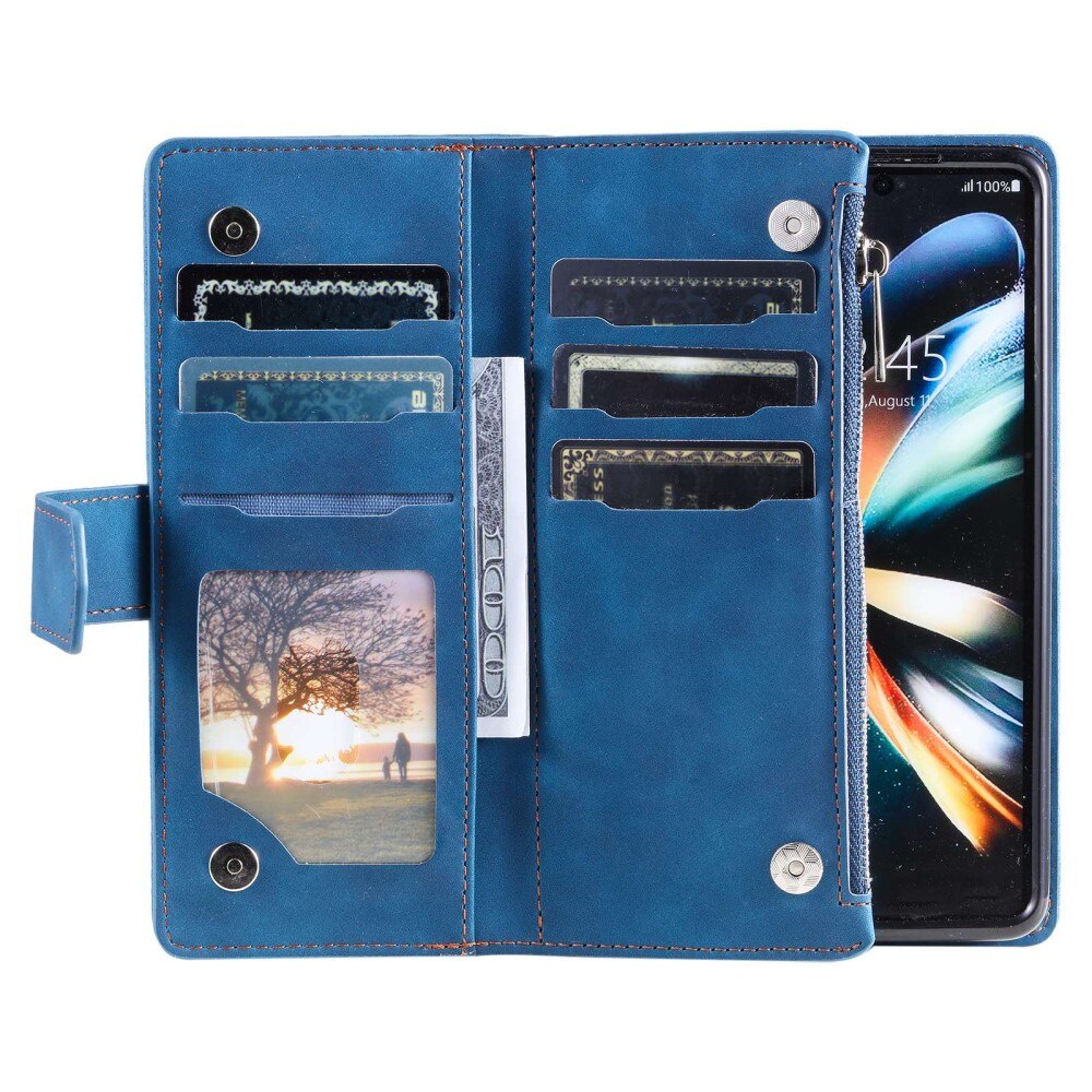 Étui portefeuille matelassée pour Samsung Galaxy Z Fold 4, Bleu