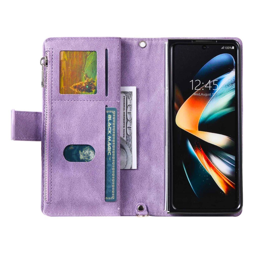 Étui portefeuille matelassée pour Samsung Galaxy Z Fold 4, violet