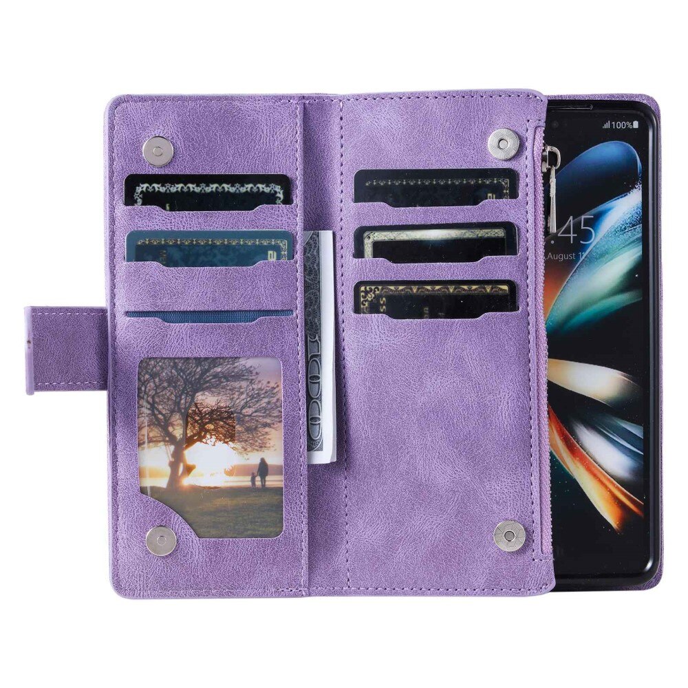 Étui portefeuille matelassée pour Samsung Galaxy Z Fold 4, violet