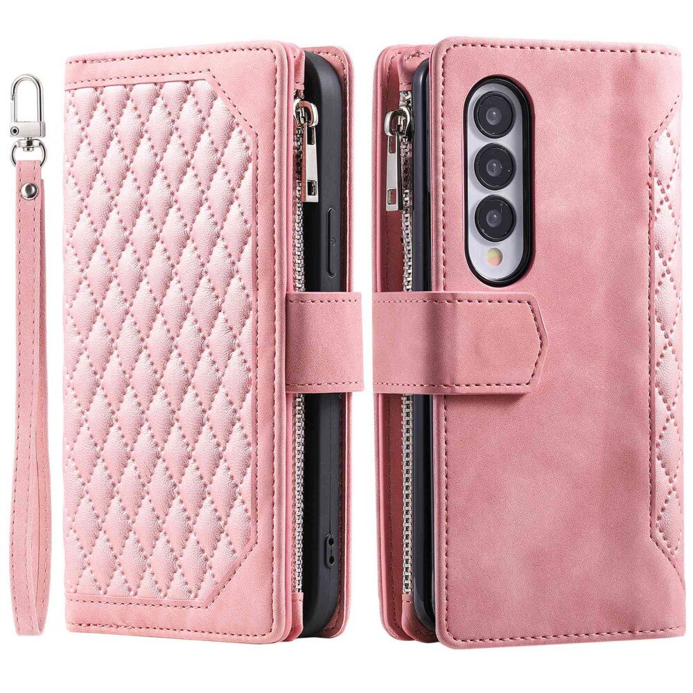 Étui portefeuille matelassée pour Samsung Galaxy Z Fold 4, Rose
