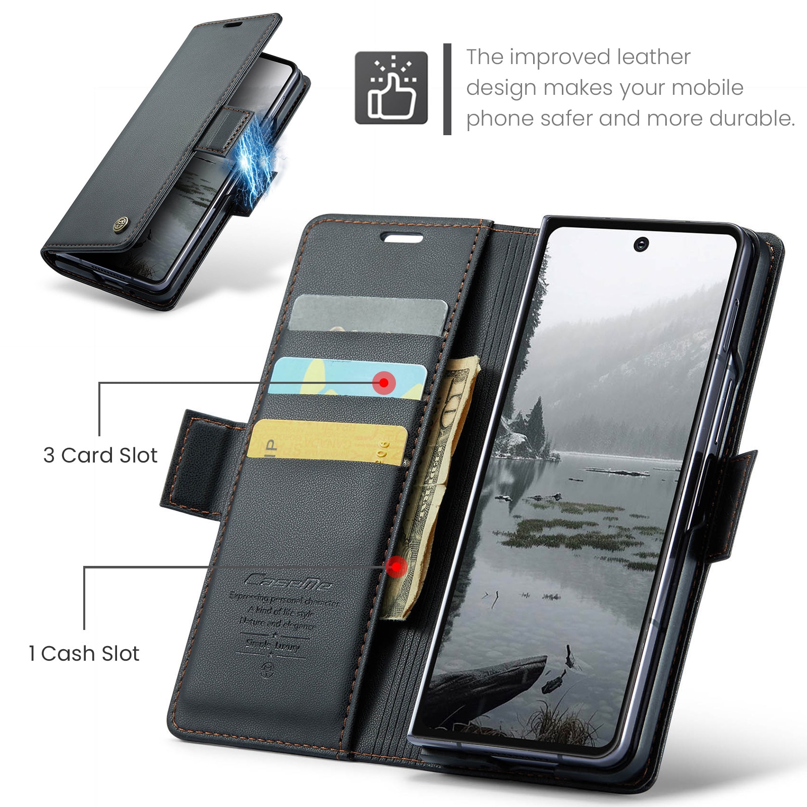 Étui portefeuille mince anti-RFID Samsung Galaxy Z Fold 7, noir