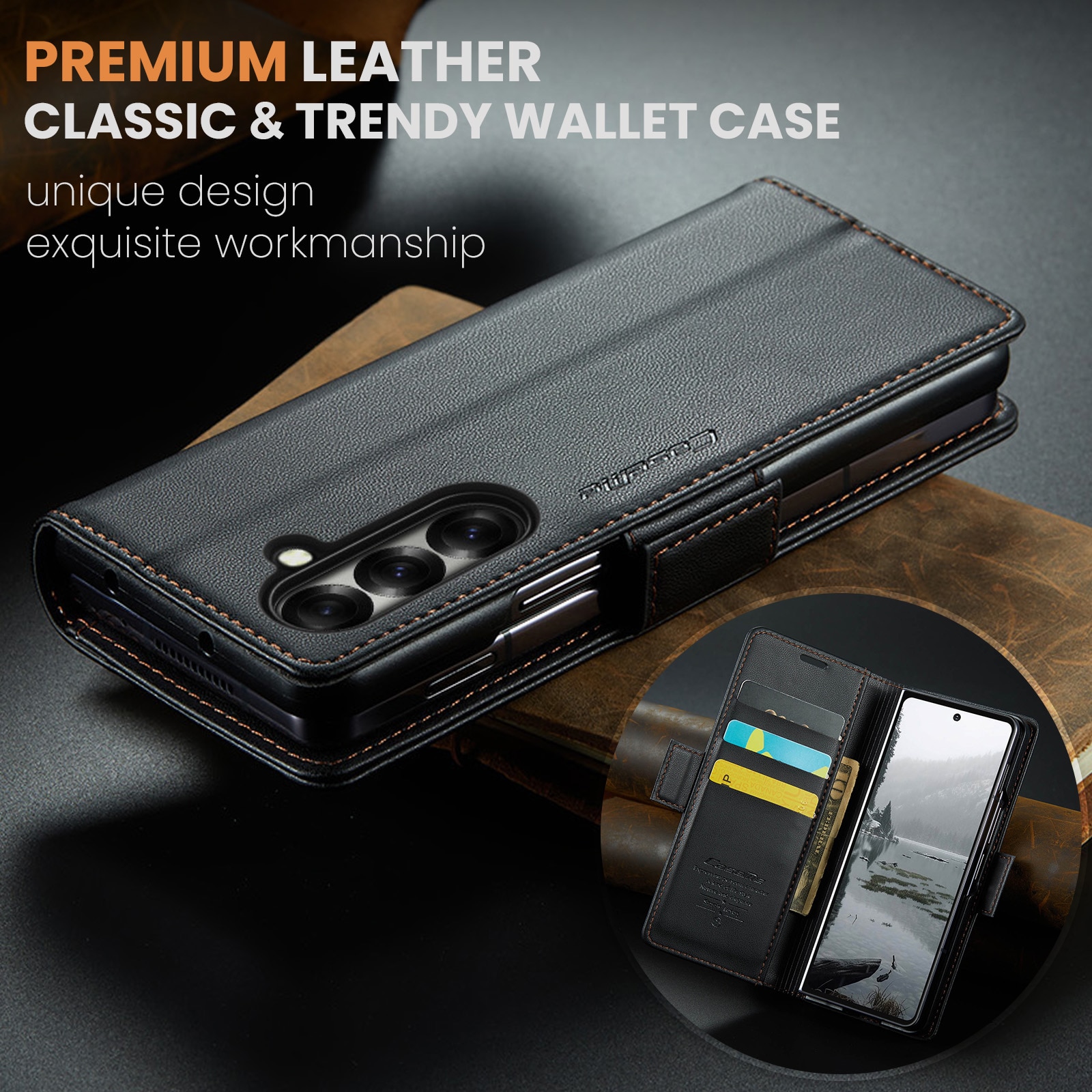 Étui portefeuille mince anti-RFID Samsung Galaxy Z Fold 7, noir