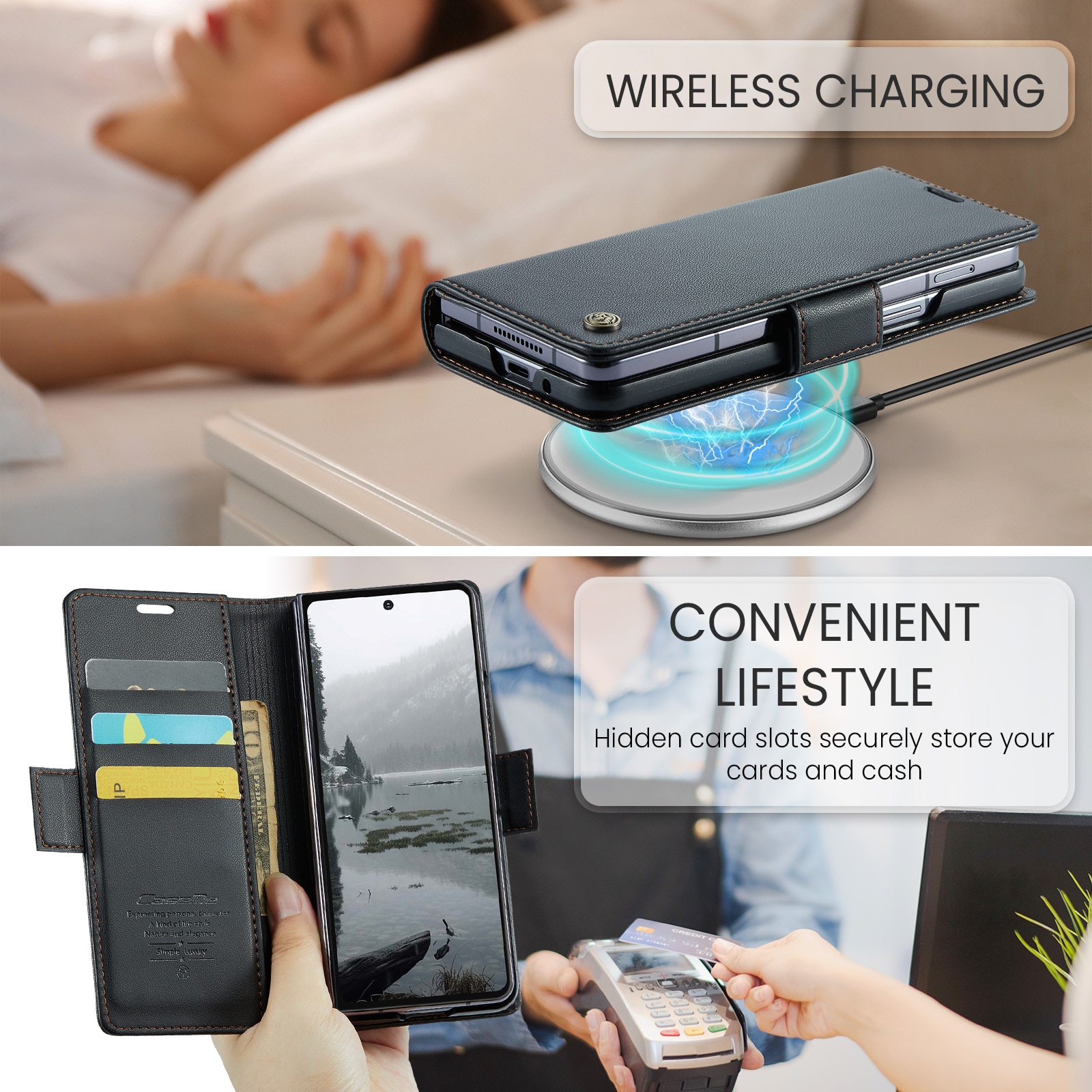 Étui portefeuille mince anti-RFID Samsung Galaxy Z Fold 7, noir