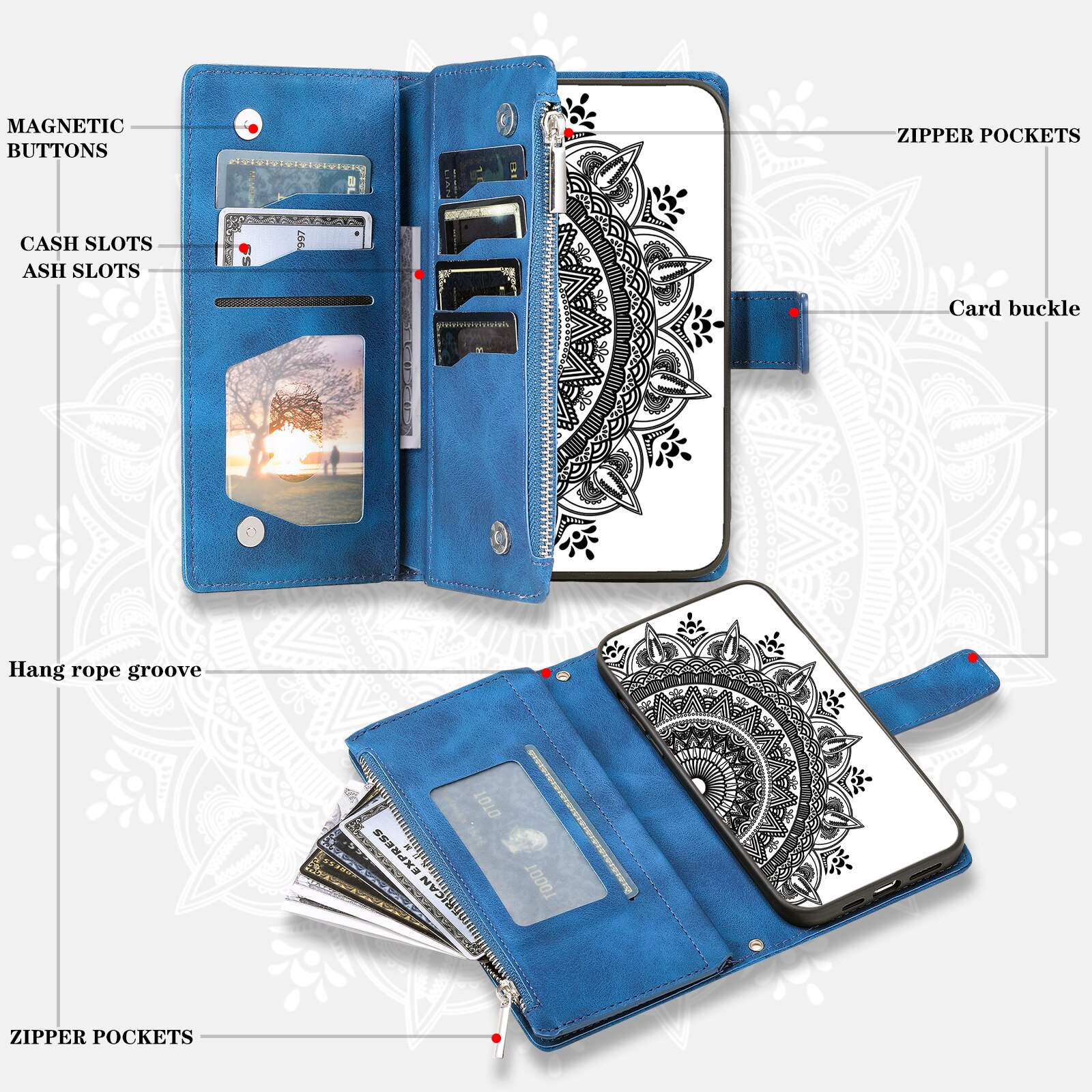 Étui portefeuille Mandala Samsung Galaxy S25 FE, Bleu