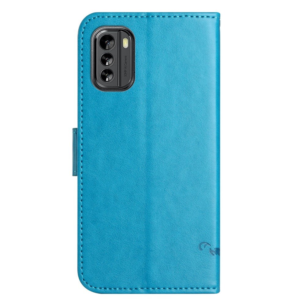 Étui en cuir à papillons pour Nokia G60, bleu