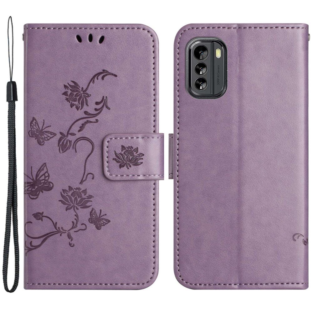 Étui en cuir à papillons pour Nokia G60, violet