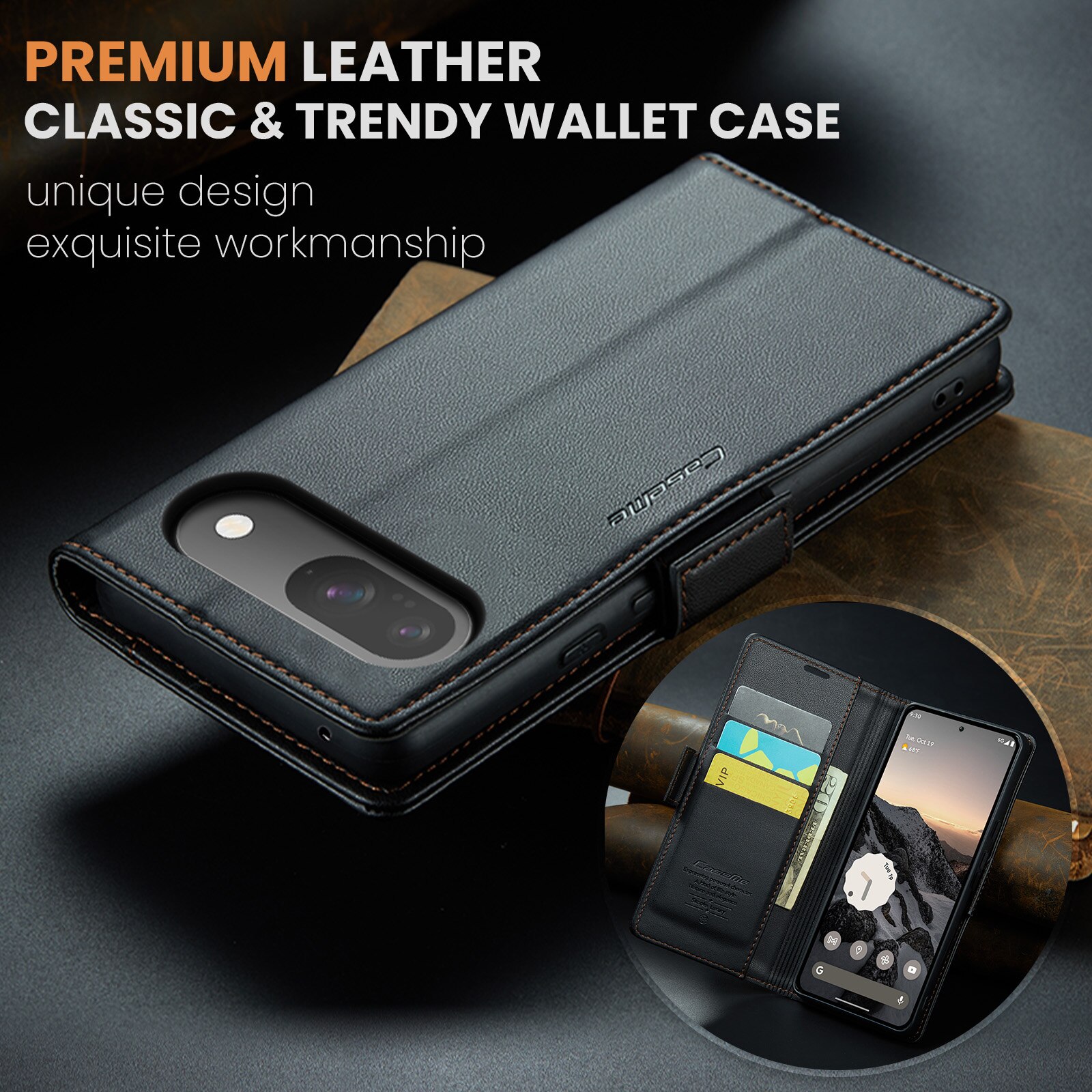 Étui portefeuille mince anti-RFID Google Pixel 10 Pro, Noir